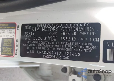 2013 Kia Rio Lx z USA, uszkodzony, nr VIN KNADM4A31D6121433